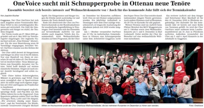 Meldung: OneVoice sucht mit Schnupperprobe in Ottenau neue Tenöre