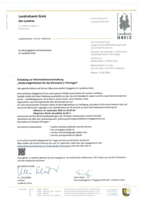 Informationsveranstaltung Fördermöglichkeiten für das Ehrenamt in Thüringen am 16.09.2026