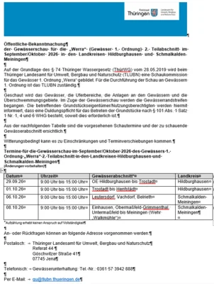Öffentliche Bekanntmachung des Thüringer Landesamtes für Umwelt, Bergbau und Naturschutz