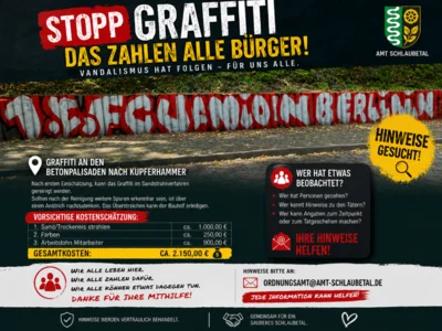 Hinweise gesucht! Vandalismus an den Betonpalisaden nach Kupferhammer. (Bild vergr&ouml;&szlig;ern)