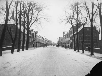 Meldung: Historisches Bild: Marktstraße mit festlicher Beflaggung