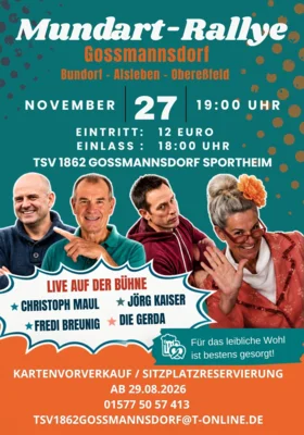 Kartenvorverkauf für die Mundartrallye am 27.11.26 startet