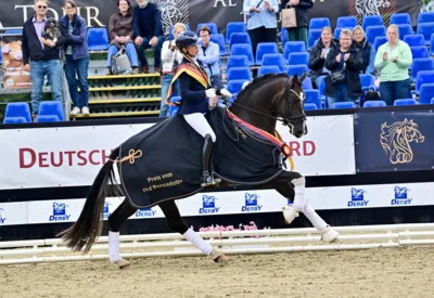 Bundeschampion Pramwaldhofs Bonds in Gold mit seiner Reiterin Sina Aringer - Foto: Björn Schroeder