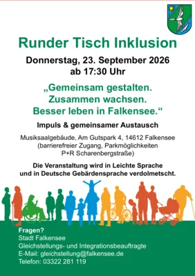 Gemeinsam gestalten. Zusammen wachsen. Besser leben in Falkensee - Runder Tisch Inklusion trifft sich am 23. September im Musiksaal
