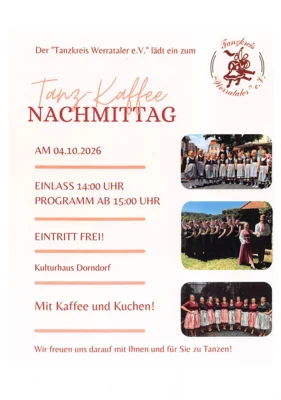 der Tanzkreis Werrataler e.V. lädt ein zum Tanz-Kaffee Nachnmittag am 04.10.2026