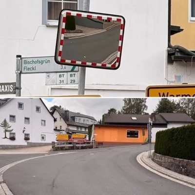 Fotos des neuen Verkehrsspiegel im Ortsteil Neubau