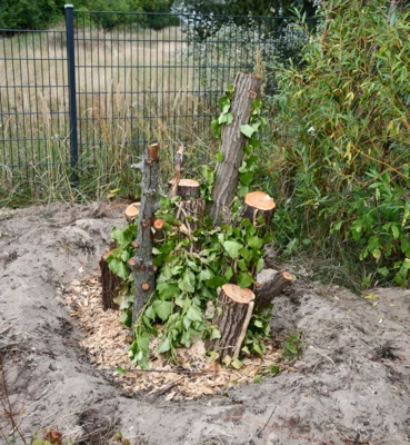 Von Grundschülern gebauter Käferkeller© Landschafts-Förderverein Nuthe-Nieplitz- Niederung e.V./ Anja Emrich (Bild vergr&ouml;&szlig;ern)