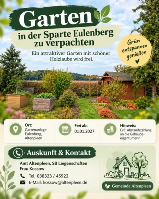 Pachtangebot Garten Nr. 3 - Gartenanlage Eulenberg Altenpleen (Bild vergr&ouml;&szlig;ern)