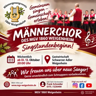 Männerchor startet ab Di. 13. Oktober wieder durch! (Bild vergr&ouml;&szlig;ern)