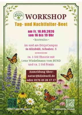Es sind leider keine Anmeldungen für den Workshop Falterbeet mehr möglich. Die maximale Teilnehmeranzahl ist erreicht.. (Bild vergr&ouml;&szlig;ern)