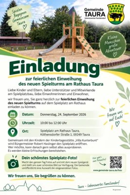 Einladung zur Einweihung des neuen Spielturms am Rathaus Taura