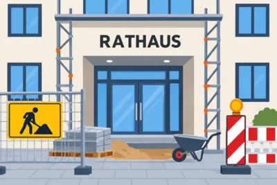Sanierungsarbeiten im Eingangsbereich des Rathauses
