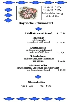 Vorschaubild zur Meldung: Bayrische Schmankerl in der 'Gaststätte am Deister' (Sportheim des TSV Kirchdorf) ...