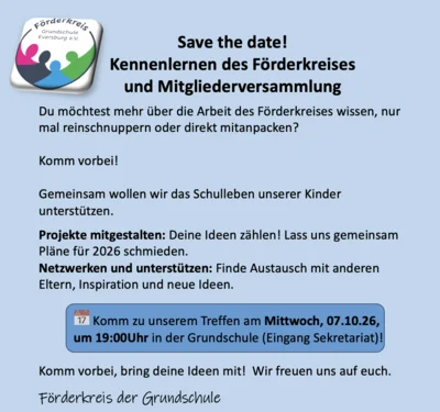 Info des Förderkreises für Interessierte und Einladung zur Mitgliederversammlung