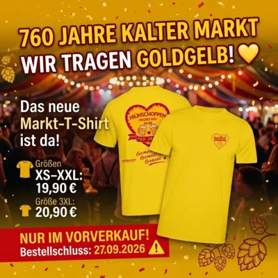 Goldgelb durch den Kalten Markt: Neues T-Shirt zum 760. Kalten Markt erhältlich