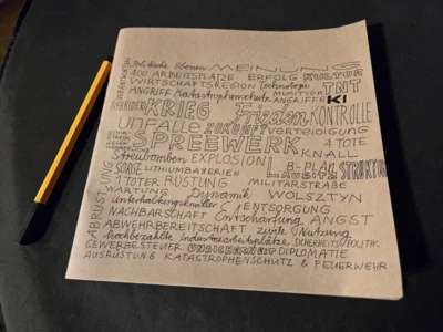 Gedanken und Schlagworte eines Abends. Grafik: Karen Ascher (Bild vergr&ouml;&szlig;ern)