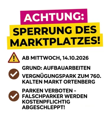 ACHTUNG: Sperrung des Marktplatzes ab Mittwoch, 14.10.2026!
