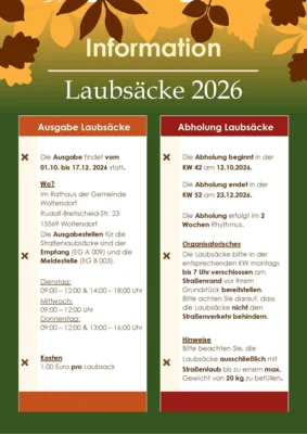 Laubsackausgabe und Straßenlaubentsorgung 2026