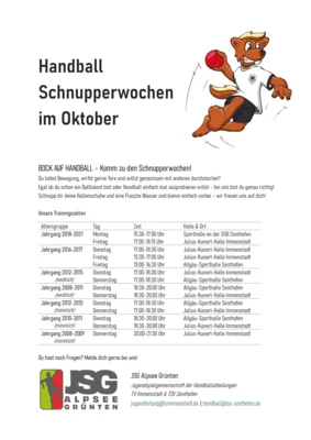Handball Schnupperwochen im Oktober