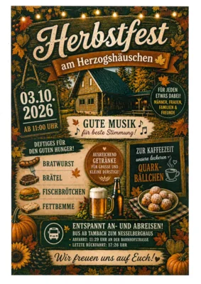 3. Oktober 2026, ab 11 Uhr Herbstfest am Herzogshäuschen (Bild vergr&ouml;&szlig;ern)