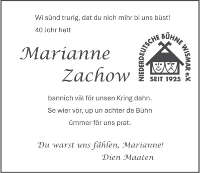 Wir trauern um Marianne Zachow (Bild vergr&ouml;&szlig;ern)