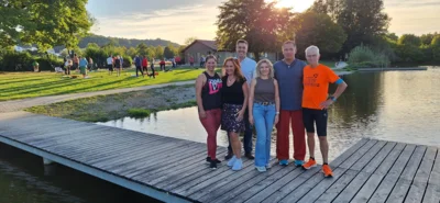 Die Trainerinnen und Trainer (vlnr): Margit Holland, Susanne Grünwald, Bürgermeister Ben Matthes, Viola Gleich, Rolf Kropka und Karl Sendlinger. Auf dem Foto fehlen: Edith Graf, Sandra Heinz, Carola Mück, Jörg Bogenrieder, Natalie Krebs, Irene von Guilleaume (Bild vergr&ouml;&szlig;ern)