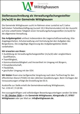 Stellenausschreibung als Verwaltungsfachangestellter (m/w/d) (Bild vergr&ouml;&szlig;ern)