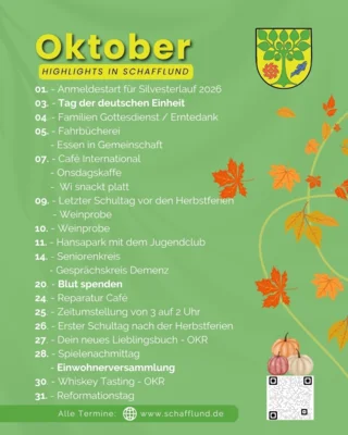 Monatsübersicht für Oktober