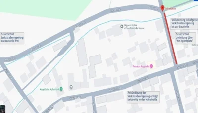 Vollsperrung der Schafgasse in Apfelstädt aufgrund Tiefbauarbeiten (Bild vergr&ouml;&szlig;ern)