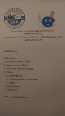 Tischtennis Jahreshauptversammlung