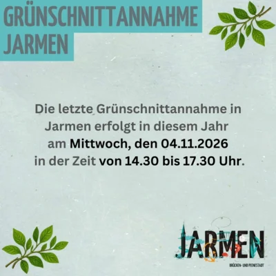 Die letzte Grünschnittannahme in Jarmen erfolgt in diesem Jahr am Mittwoch, den 04.11.2026 in der Zeit von 14.30 bis 17.30 Uhr. (Bild vergr&ouml;&szlig;ern)