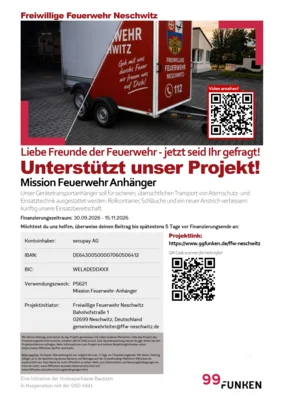 Die Freiwillige Feuerwehr Neschwitz bittet dieses Mal um Ihre Unterstützung!