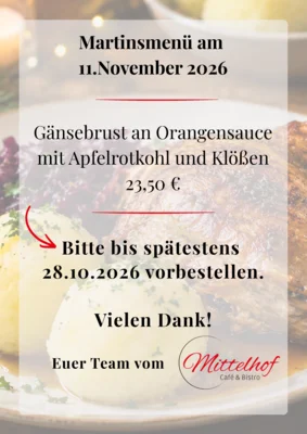 Meldung: Martinsmenü am 11.11.2026 - jetzt vorbestellen!