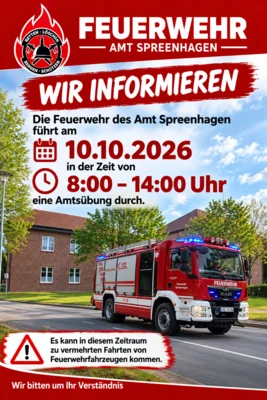 Information der Feuerwehr des Amtes Spreenhagen!
