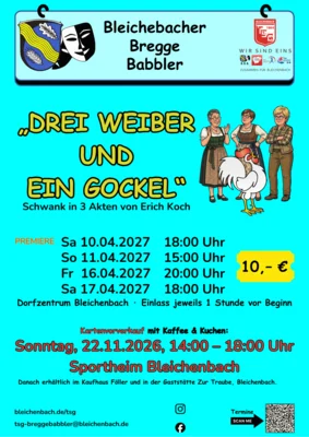 Kartenvorverkauf am 22.11.2026 im Sportheim Bleichenbach: Bregge Babbler starten Ticketverkauf für neuen Schwank (Bild vergr&ouml;&szlig;ern)