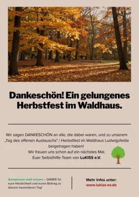 WIR SAGEN DANKE für einen wunderschönen "Tag des offenen Austauschs" der Selbsthilfe im Waldhaus Ludwigsfelde