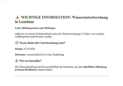 Absperrung vom Wasser wegen größerem Wasserschaden