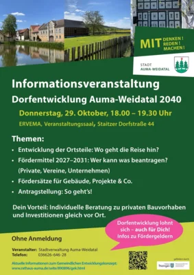 Informationsveranstaltung Dorfentwicklung Auma-Weidatal 2040 am 29.10.2026