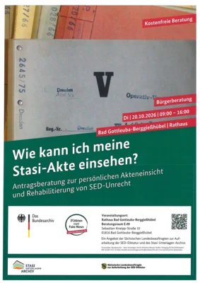 Meldung: Bürgerberatung zur persönlichen Akteneinsicht und Rehabilitierung von SED-Unrecht am 20.10.2026