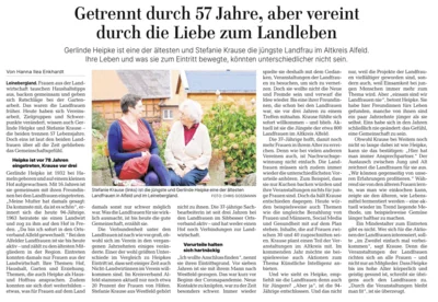 Zeitungsbericht über eine der ältesten und die jüngste LandFrau im Altkreis Alfeld