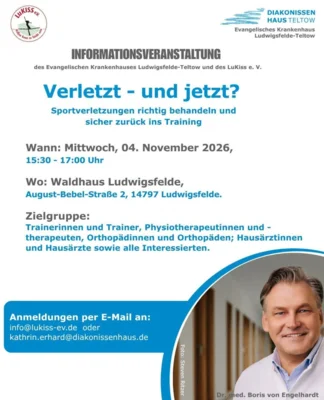 VERANSTALTUNGSHINWEIS: "Verletzt - und jetzt?" - Vortrag zum Thema Sportverletzungen am 04.11.2026