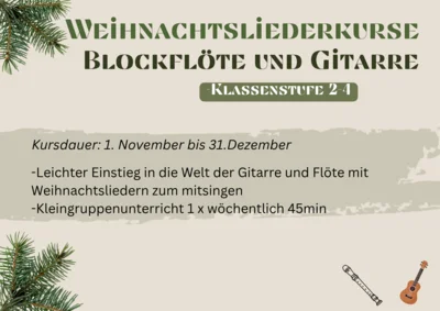 Weihnachtsliederkurse der Musikschule Marbach-Bottwartal
