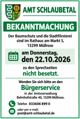 Stadtförsterei und Baumschutz am 22.10.2026 nicht besetzt (Bild vergr&ouml;&szlig;ern)