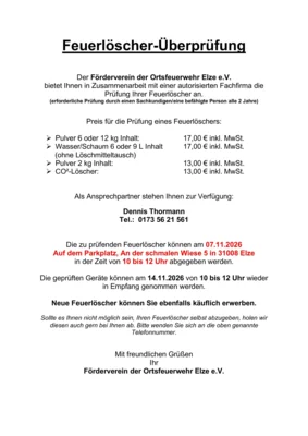 Flyer Feuerlöscherüberprüfung 2026