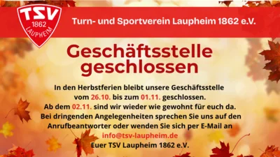 Geschäftstelle vom 26.10. bis zum 01.11. geschlossen