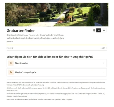Grabartenfinder und Grabartenvergleich für die kommunalen Friedhöfe in Velbert ab sofort online
