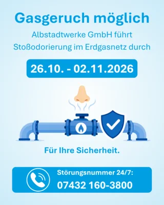 Albstadtwerke erhöhen vorübergehend den Geruchsstoff im Erdgas – vereinzelt Gasgeruch möglich