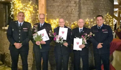 Kameraden der Ortswehr Marwitz: Wolfgang Grunow, Heinz Löffler und Sigmund Töffling