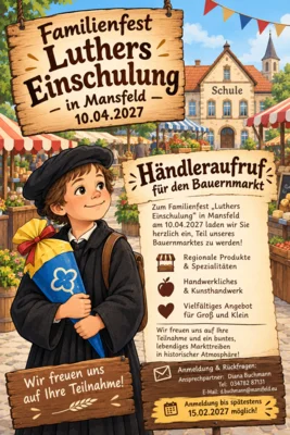 Werden Sie Teil des Mansfelder Bauernmarkts zu Luthers Einschulung 2027!