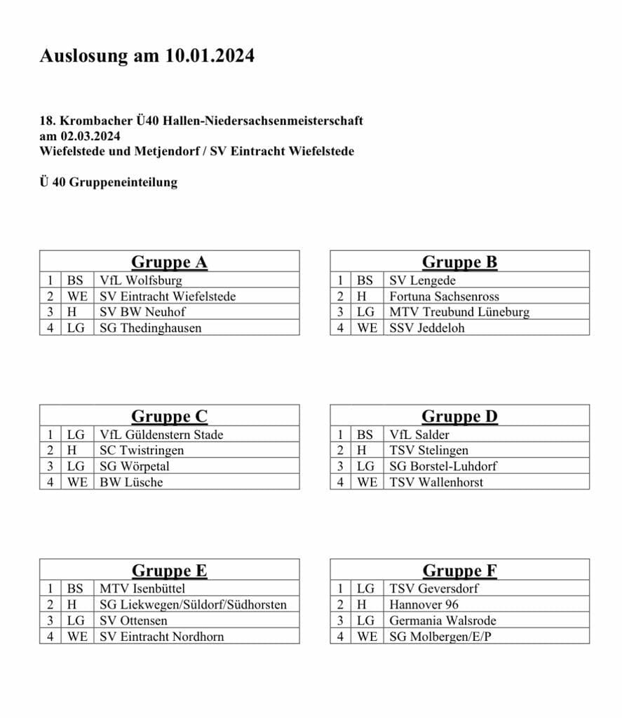 Altsenioren  - Spielplan Niedersachsenmeisterschaft - 02.03.24